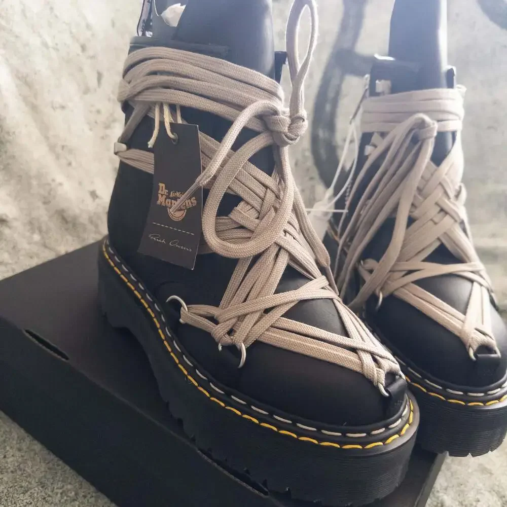 NIB Rick Owens x‎ Doc Martens 1460 Quad Sole Megalace Boot 'Black', DRKSHDW